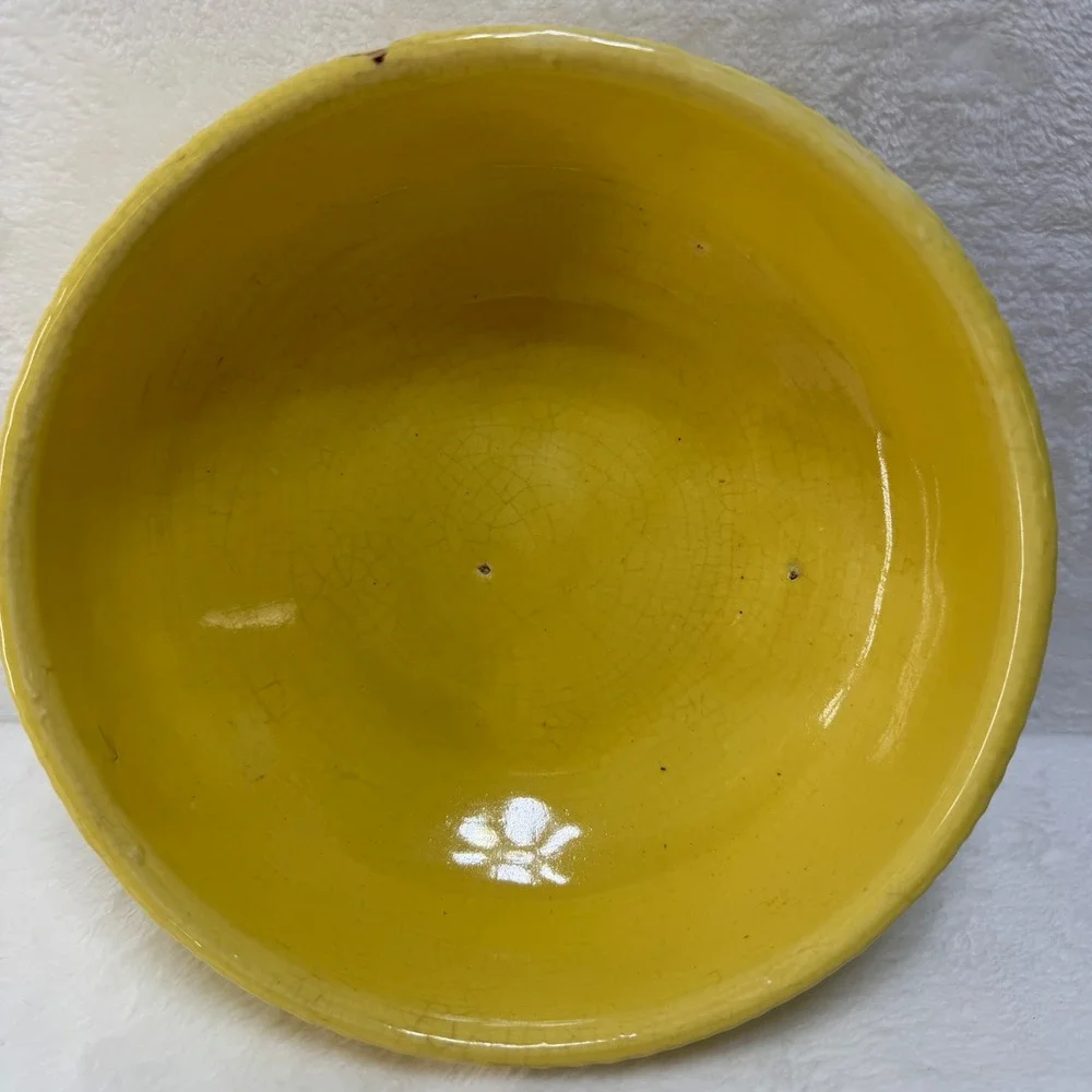 Vintage Mustard Yellow Ceramic Bowl Glossy Crazed Glaze Farmhouse Decor‎ *READ